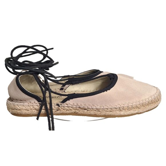 Free People EU 38 US 8 Ivory Beige Suede Ballet Flat Espadrille Sandals Lace Up - Picture 1 of 6